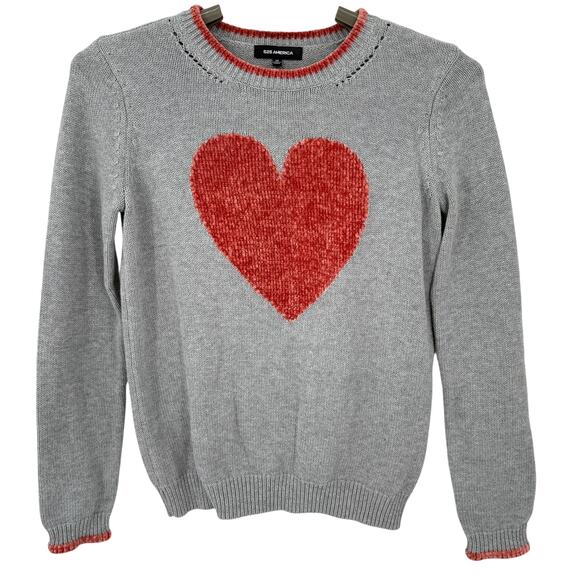 525 America Womens Heart Sweater Gray Valentines Day Oversized Size XS NEW - Picture 1 of 6